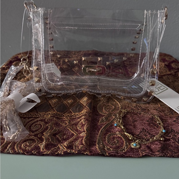 Fashion Jewelry Clear Crossbody Bag with Gold Accents - Picture 2 of 5